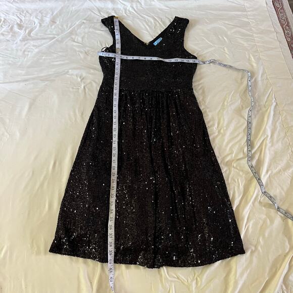 Draper James Black Sequin V Neck Dress Sz 8 Holiday Party Event New Years A Line - Picture 11 of 11